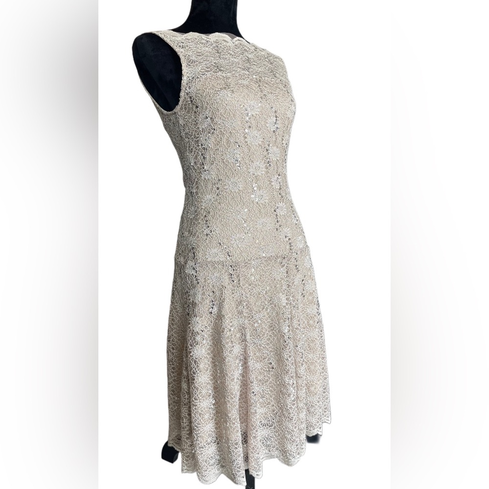 Vintage J. Taylor Elegant Lace Sequins Sleeveless Dress Size 4